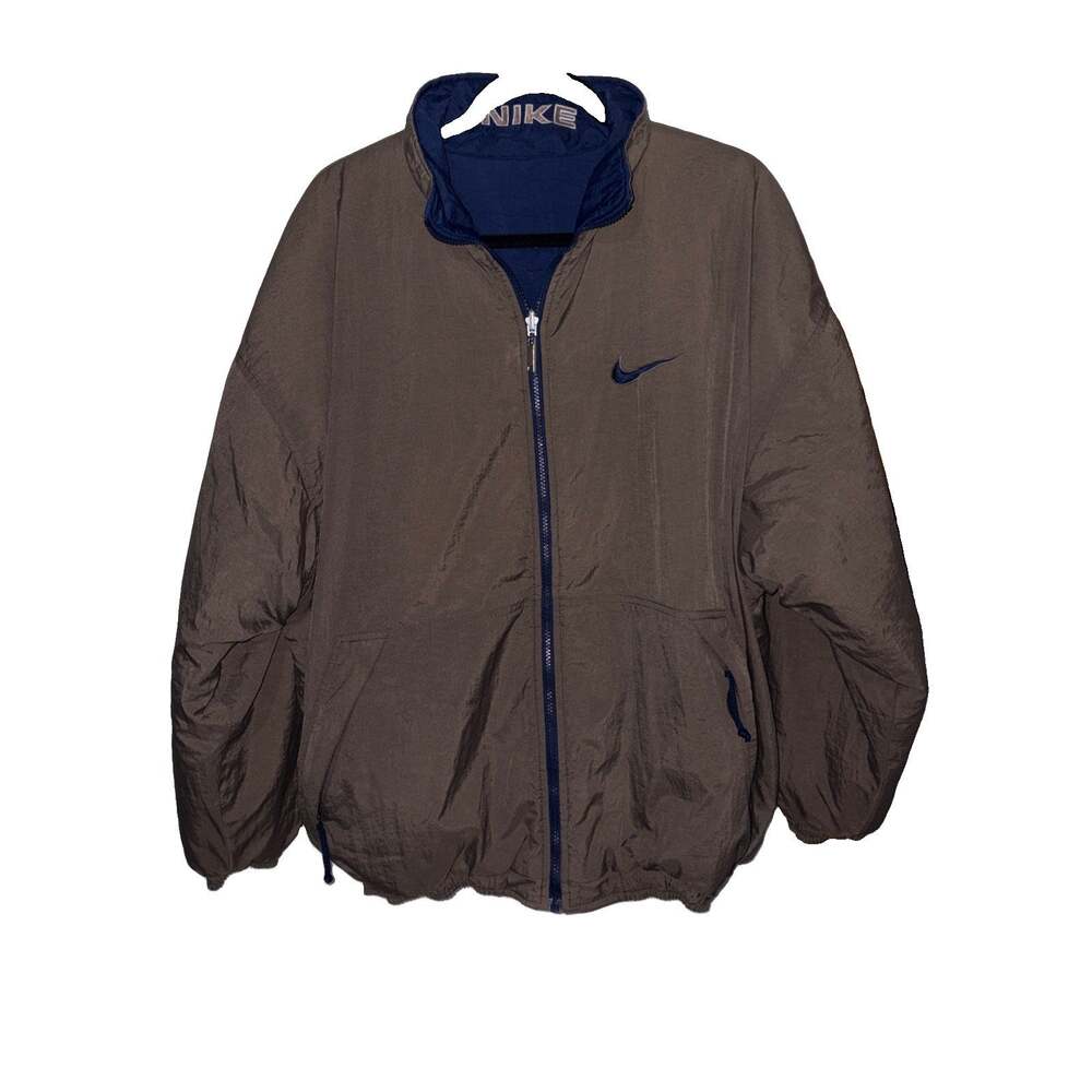 Vintage Nike Jacket Mens L Tan/Blue Puffer Reversible 90s